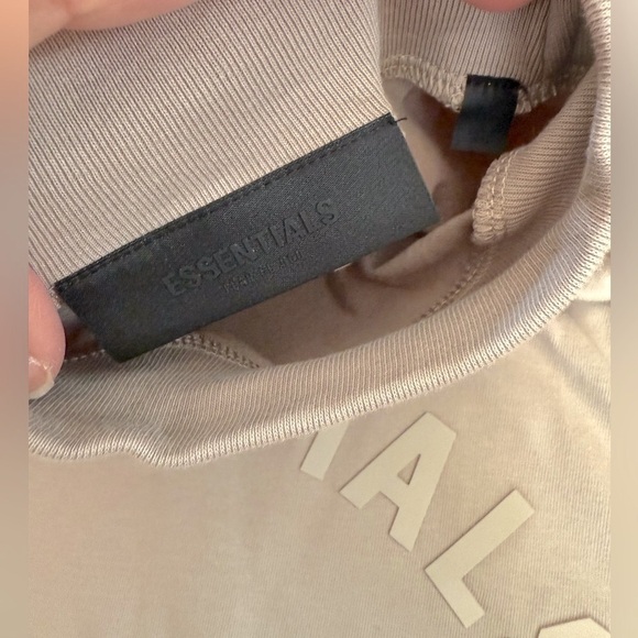 Essentials Fear of God Kids Tee | Taupe | Size 12 | Mock Neck Logo Shirt - Picture 4 of 5